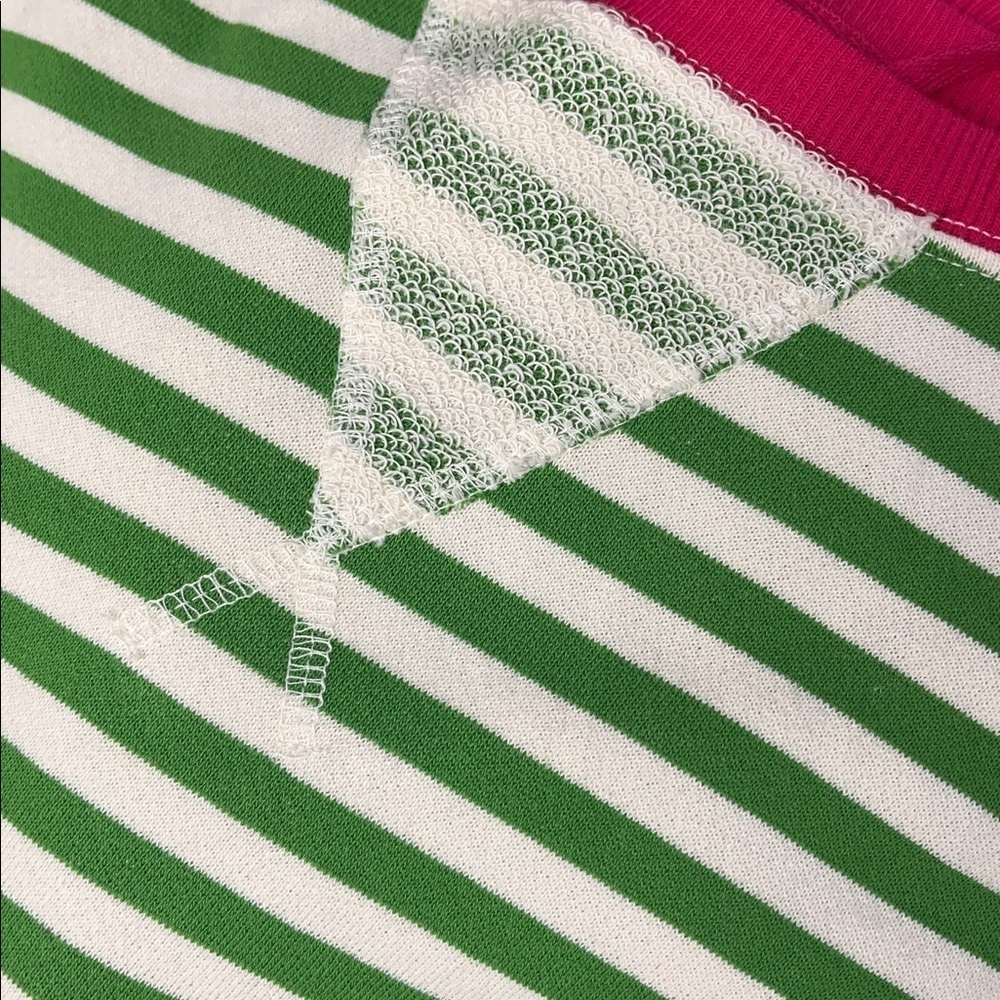 New Free People Classic Striped Crew Green and White Striped Sweater with Red - Picture 3 of 4